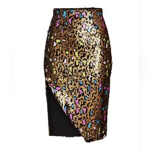 Cosmopolitan DTP Multicolor Sequin Animal Print Isla - Slit Pencil Skirt